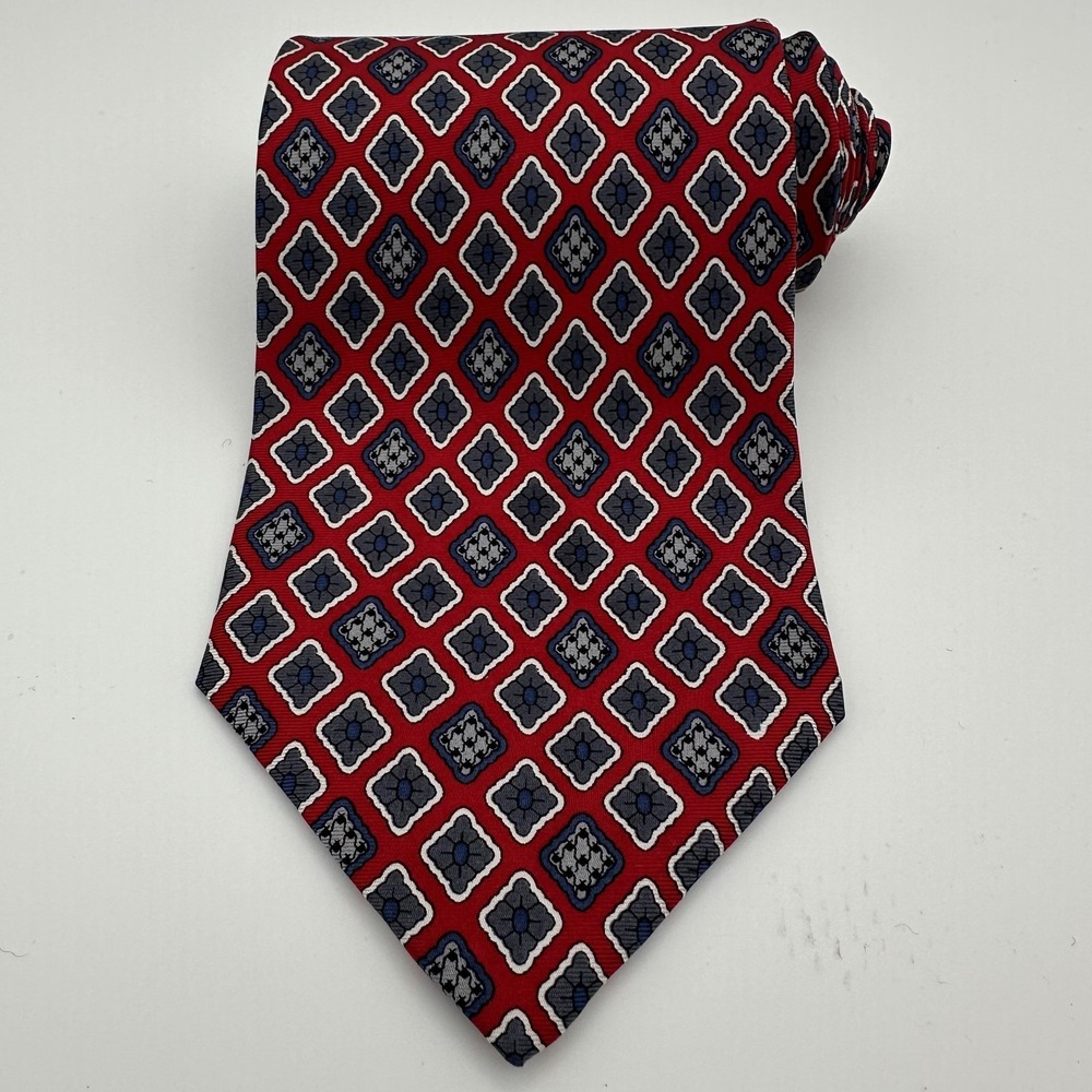 Vintage Monsieur Givenchy Tie Mens One Size Red Navy Geometric Silk Woven